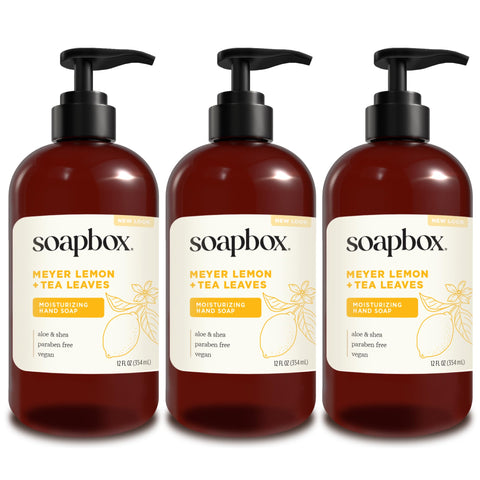 Soapbox Liquid Hand Soap, Meyer Lemon & Tea Leaves, Moisturizing Hand Wash for Kitchen and Bathroom, 12 Ounce Pump Bottles (Pack of 3)