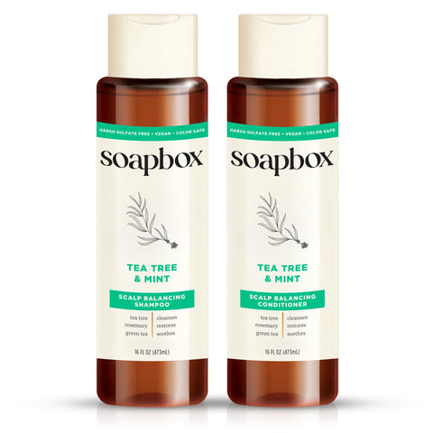 Soapbox Shampoo and Conditioner Set with Tea Tree Oil, Jojoba Oil, Aloe and Shea Butter to Clean and Purify for All Hair Types, 16 Ounces Each