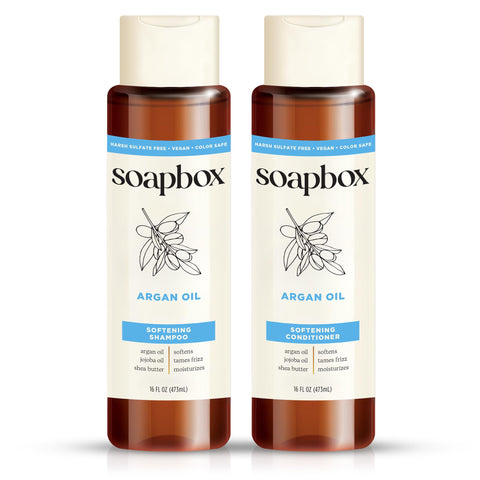 Soapbox Shampoo and Conditioner Set with Argan Oil, Jojoba Oil, Aloe and Shea Butter to Soften and Control Hair for All Hair Types, 16 Ounces Each