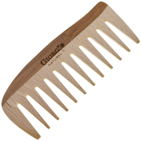 Giorgio GIONAT7 Large Natural Wooden Comb Hair Detangler Wide Tooth Comb for Curly Hair, Bamboo and Beechwood Hair Combs for Thick Hair - Organic Wooden Hair Comb Perfect for Use with Long Thick Hair