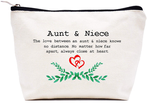 Aunt and Niece the Love Between An Aunt and Niece Knows No Distance - Wedding Anniversary Birthday Mothers Day Christmas for Aunt - Makeup Bag Cosmetic Bag Travel Pouch Gift for Auntie from Niece