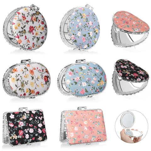 Blulu 8pcs Compact Mirror for Purse, Flower Small Compact Mirror Gift, Makeup Mirror, Floral Pocket Mirror, Retro Folding Portable Travel Mirror, Silver Edge