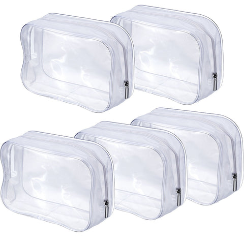 Small, White: Pangda 5 Pack Clear PVC Zippered Toiletry Carry Pouch Portable Cosmetic Makeup Bag for Vacation, Bathroom and Organizing (Small, White)