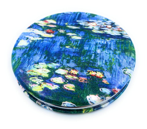 Aeisage Compact Mirror Small for Girls Handheld Mirror Folding Pu Leather Floral Mirror Compact Claude Monet Water Lilies Unique Gift for Sister, Diameter 2.75 Inch x 0.4 Inch Thickness