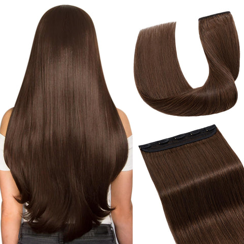 16" 45g Clip in Hair Extensions 100% Remy Human Hair One-piece 5 Clips Long Straight Hair Extensions for Women Wide Weft #4 Medium Brown Soft Silky