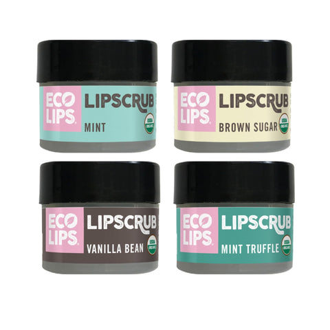 Eco Lips LIP SUGAR SCRUB 4-Pack (4-0.25oz jars) 100% Organic Lip Care Treatment with Organic Sugar & Coconut Oil - Gently Exfoliate & Polish Dry, Flaky Lips, 100% Edible (Variety 4-pack)