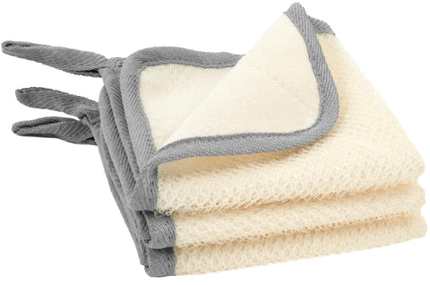 S&T INC. 340401 Dual Sided Exfoliating Washcloths, 9.9 Inch x 9.9 Inch, Grey, 3 Pack