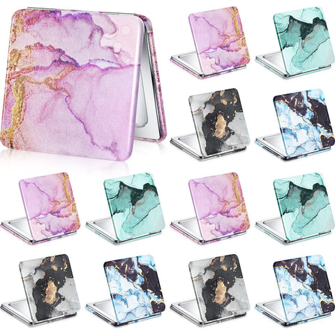 20 Pieces Marble Compact Mirror Magnifying Makeup Mirror Square Small Purse Mirror Travel Portable Hand Mirror Double Sided with 2x 1x Magnification for Girls Woman Mother, Blue Pink Green Gray Marble