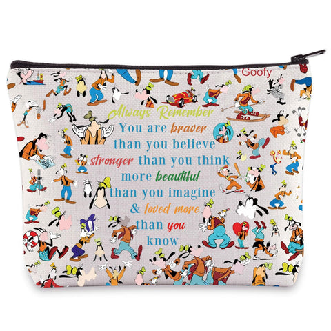 WZMPA Goofy Cosmetic Bag Goofy Fans Gift You Are Braver Stronger Smarter Than You Think Goofy Makeup Zipper Pouch Bag Goofy Merchandise, Goofy Always, Cosmetic Bag