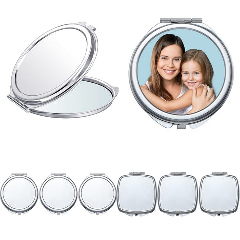 6 Pieces Sublimation Blanks Pocket Mirror Thermal Transfer Folding Mirror Metal Compact Mirror Heat Dye Transfer Cosmetic Mirror Travel Makeup Mirror for Women Girls Daily Use, Square and Round