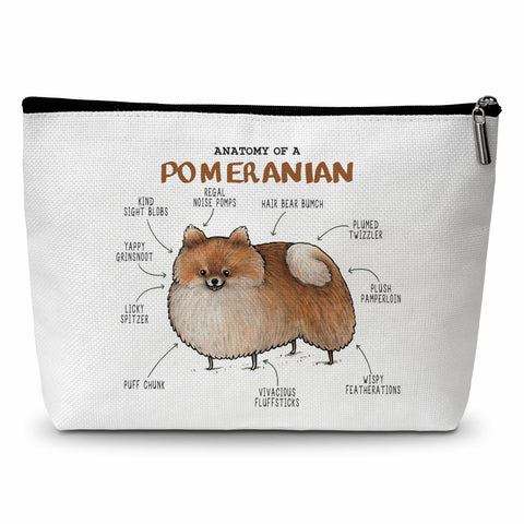 zriauber Pomeranian Gifts-Anatomy Of A Pomeranian Makeup Bag-Pomeranian Lover Gifts-Pomeranian Zipper Pouch Bag Gift for Woman Friend Mom Toiletries Accessories-A19, White