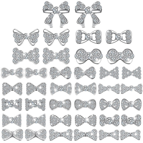 40 Pieces 3D Bow Nail Charms Bow Tie Design Nail Art Slices Rhinestone Alloy Bow Nail Art Decals Bow Nail Art Decoration for Women Girls DIY Nail Art 20 Styles