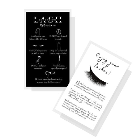 Lash Extension Aftercare Instructions Cards | 50 Pack | Double Sided Size 3.5 x 2" inches After Care (2-3 Week Fillers) | Black and White Sided Design