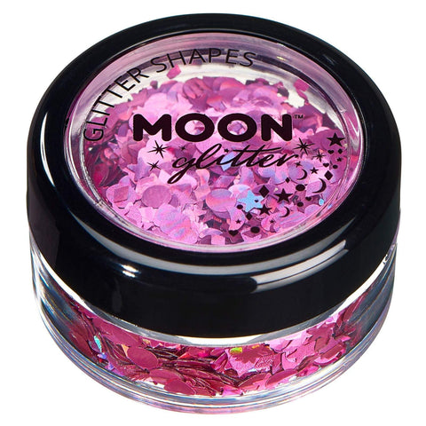 Moon Glitter Holographic Glitter Shapes 100% Cosmetic Glitter for Face, Body, Nails, Hair and Lips - 0.10oz - Pink
