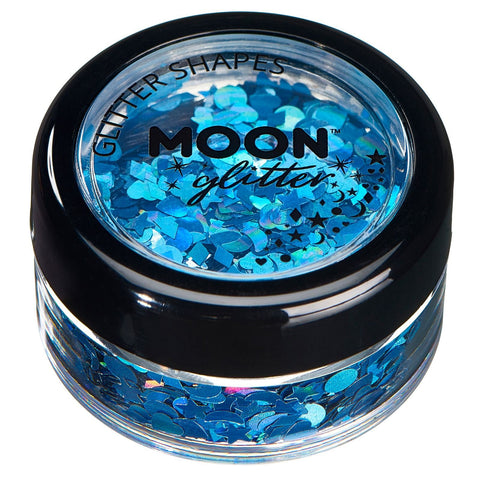 Moon Glitter Holographic Glitter Shapes 100% Cosmetic Glitter for Face, Body, Nails, Hair and Lips - 0.10oz - Blue