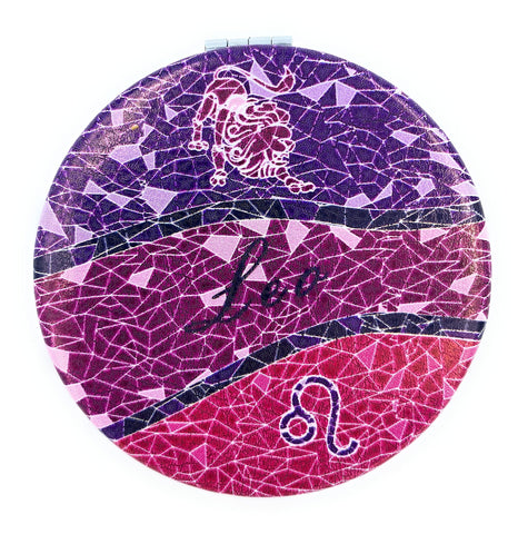 Aeisage Leo Makeup Mirror Compact Leo Gifts for Women Travel Mirror with Zodiac Sign Pocket Charm for Girlfriend, Diameter 2.75 inch x 0.4 inch Thickness