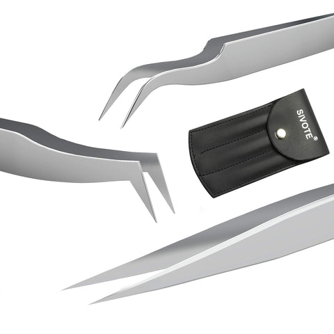 SIVOTE Lash Tweezers for Eyelash Extensions for Volume, Isolation & Classic Lashes, 3 Pack, Matte Silver