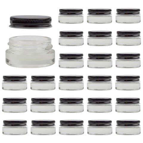 7-Milliliter Glass Lip Balm Jars (24-Pack).25-Ounce Thick-Walled Containers (Clear with black lids)