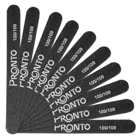 Pronto Professional Nail Files for Nail Art Salon â€“ Black Double Sided 100/100 Grit for Manicure and Pedicure (10 Piece Set)
