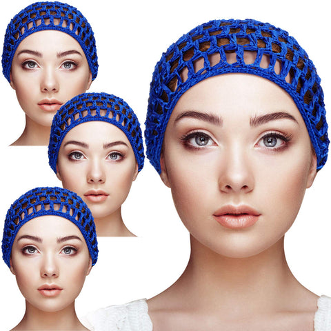 4 Pieces Mesh Crochet Hair Net Crocheted Hair Net Cap Rayon Snood Hat Thick Short Women Hairnet Snoods Cover Ornament for Sleeping (Blue)