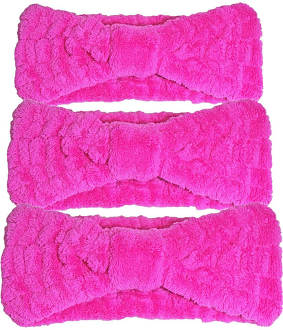 Facial Spa Headband for Makeup and Washing Face Microfiber Elastic Head Wrap Comfort to Skincare Shower Mask Thick Hair Band for Women & Girls 3-PACK?Red?