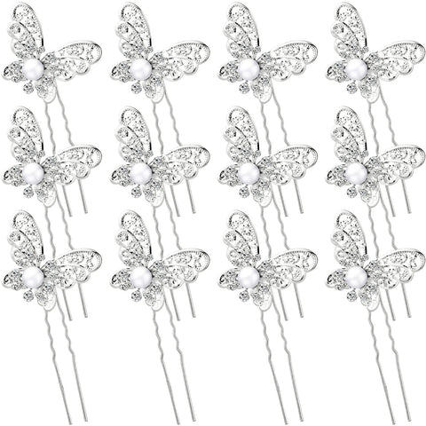 12 Pieces Hair Clip Butterfly Pearl Crystal Hair Pin Bride Headwear Hair Accessories