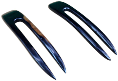 JWL (2) Ebony Two Prong Curved 4.5 Inch Hair Stick Pick Pic Pin Fork - Hawaiian Style