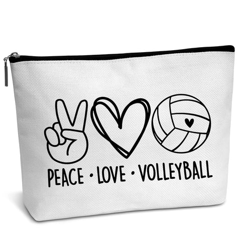 AWSICE Volleyball Cosmetic Bag, Peace Love Volleyball Gifts for Dentisit, Birthday Gifts for Women Sister Her Coach Girl Teens-B26, White