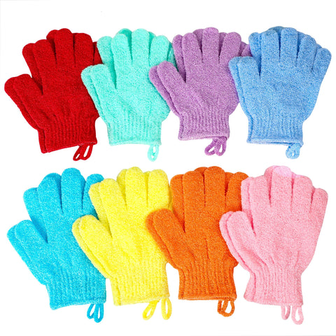 Bath Gloves,16 Pcs Exfoliating Bath Gloves,Body Scrub Gloves with Hanging Loop for Beauty Spa Massage Skin Shower Scrubber.-8 Colors