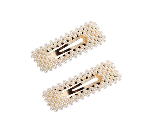 2PCS Sweet Imitation Pearl Hair Clips Hairpin Simple Fashion Alloy BB Hairgrip Hair Accessories for Women (Rectangle, Gold)