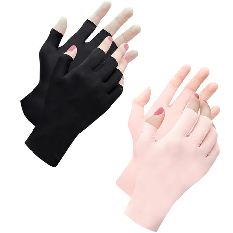 spacepower UV Gloves for Nails: UPF 50+ Anti UV Gloves for Gel Nail Lamp, Protection Gloves for Manicures Skin Care, Fingerless Anti UV Glove Protect Hands from UV Harm (Pink & Black)