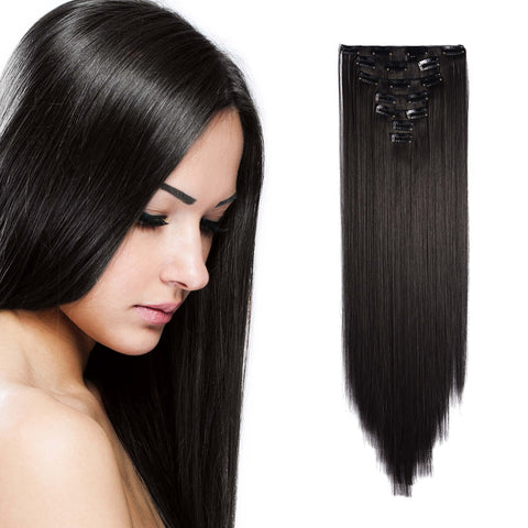 2#-Darkest Brown : OneDor 24" Straight Full Head Clip in Synthetic Hair Extensions 7pcs 140g (2#-Darkest Brown)