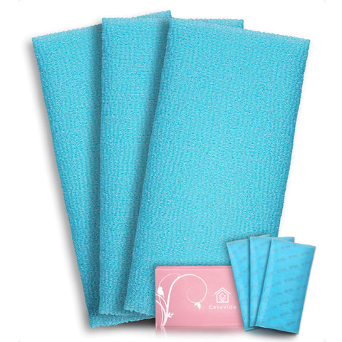 Exfoliating Washcloth Japanese Beauty Washcloth Nylon Bath Sponge Korean Loofah Towel Large Wash Cloth Body Scrub Premium Washcloths Exfoliating Shower Back Scrubber 3 Pack by CasaVida (Blue x 3)