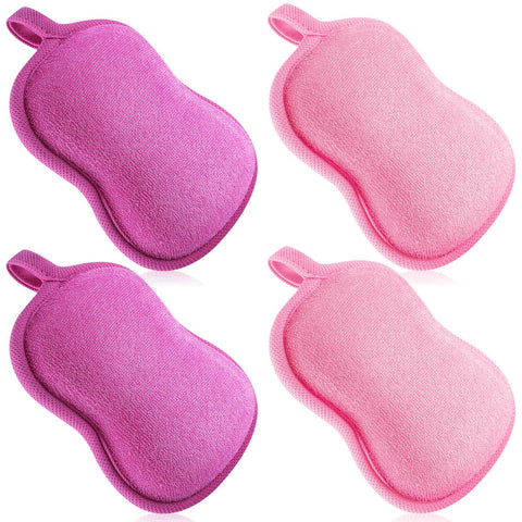 4 Pieces Baby Bath Sponge Cotton Baby Sponge Soft and Absorbent Sponge for Kids Babies Men Women (Red, Purple)