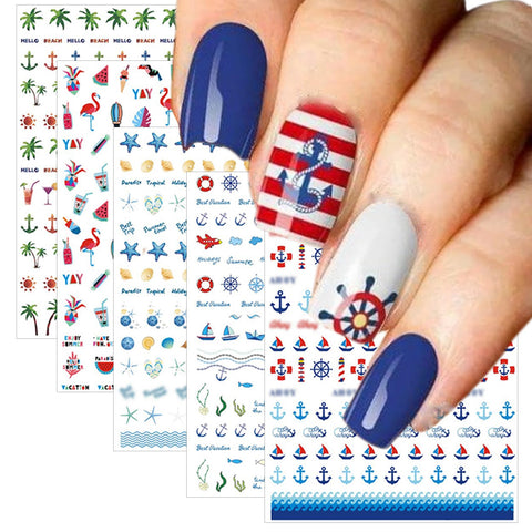 TailaiMei Summer Nail Decals Stickers, Self-Adhesive DIY Design Nail Art Decorations (12 Sheets)