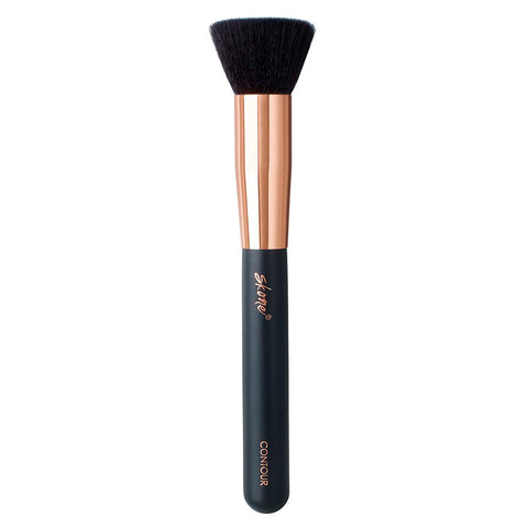 Skone Cosmetics Contour Brush - Luxe Premium Rose Gold and Synthetic Black Contour Makeup Brush - Professional Grade Nylon Contouring Brush - Flat Edge Stippling Brush For Sculpting Defined Cheekbones - Cruelty Free Makeup Brushes
