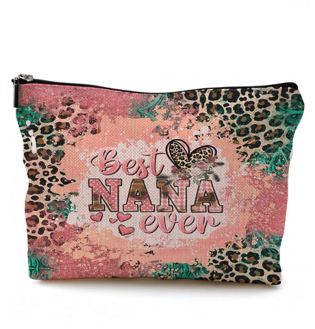 QGFM Nana Gifts Makeup Cosmetic Bag - Nana Mothers Day Gifts, Nana Grandma Gifts from Grandkids, Best Nana Ever Gifts, Best Nana Ever Leopard Small Makeup Bag for Purse, Nana Gifts for Grandma