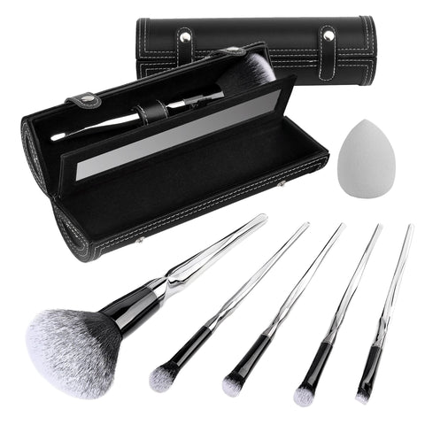 BeautyFactor Makeup Brushes, 5 Pcs Premium Synthetic Makeup Brush Set, Foundation Brush Eyeshadow Brush Face Makeup Tool Set with Make up Sponge & a gift box, Portable for Travel, Home, Dorm, and Office (Black)