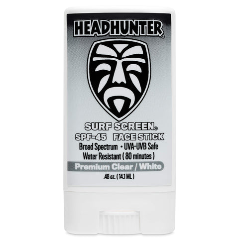 Headhunter Sunscreen Face Stick SPF 45, Waterproof Surf Sunblock for Waterman, Water-Resistant Facial Sunscreen for Ultra-Sport Protection and Solar Defense (80 min), Clear White (1 pack)