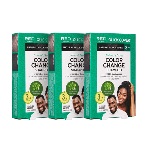 Kiss Quick Cover Natural Herbal Color Change Shampoo 3 Pouches (3 PACK, Natural Black)