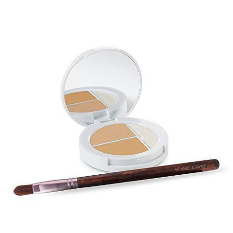 Sheer Cover Studio - Conceal and Brighten Highlight Trio - Two-Toned Concealers - Shimmering Highlighter - Light/Medium Shade - With FREE Concealer Brush - 3 Grams