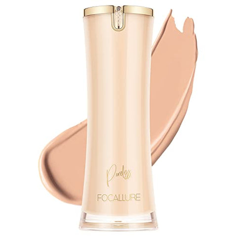 FOCALLURE PerfectBase Lasting Poreless Liquid Foundation, Medium to Full Coverage with Matte Finish, Covers Blemishes & Under-Eye Circles for All Skin Types, CP12 TULLE
