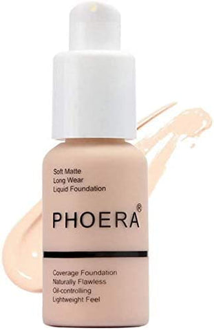 1 Piece - PHOERA Foundation - Flawless Soft Matte Liquid Foundation with 24 HR Oil Control and Concealer, Full Coverage Makeup for a Smooth, Long-Lasting Look, Waterproof 30ml (101 Porcelain)