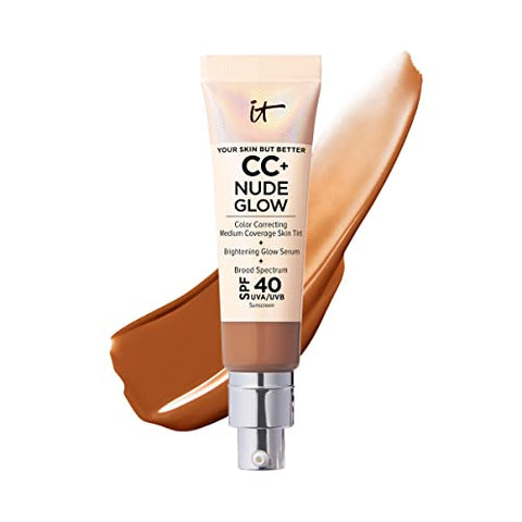 IT Cosmetics CC+ Nude Glow Lightweight Foundation + Glow Serum with SPF 40 - With Niacinamide, Hyaluronic Acid & Green Tea Extract - Rich Honey - 1.08 fl oz