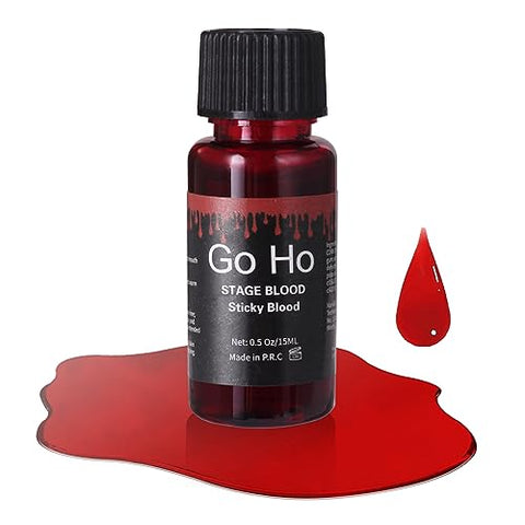 Go Ho Halloween Fake Blood Washable(0.5 oz),Edible Fake Blood Realistic Effect Sticky Blood Makeup for Eyes Drips Teeth Mouth Nose Bleeds,For Halloween Cosplay SFX Zombie Vampire Special Effects Makeup,Bright