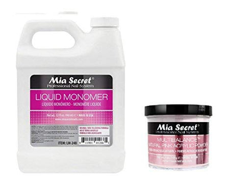 Mia Secret Professional Nail Liquid Monomer 32 oz + Multibalance Natural Pink 4 oz