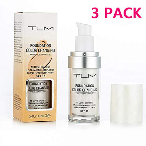 30ml TLM Concealer Cover,Flawless Colour Changing Warm Skin Tone Foundation Makeup Base Nude Face Liquid Cover Concealer?3PACK?