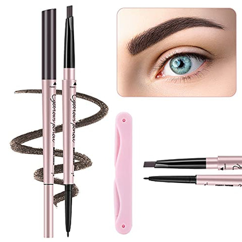 TurritopsisD Eyebrow Pencil, Brow Pen Dual-ends Thick & Fine Tip Retractable Waterproof Long-lasting Natural Eye Brows Makeup with Eyebrow Trimmer (Dark Brown)