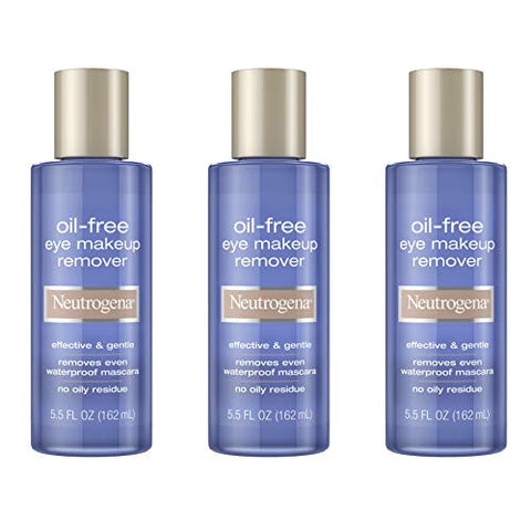 Neutrogena Gentle Oil-Free Eye Makeup Remover & Cleanser for Sensitive Eyes, Non-Greasy Makeup Remover, Removes Waterproof Mascara, Dermatologist & Ophthalmologist Tested, 3 x 5.5 fl. oz