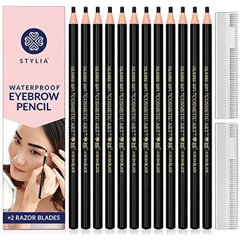 Microblading Supplies Waterproof Eyebrow Pencil - 12 Piece Black Brow Mapping Pencil Set For Marking, Filling And Outlining, Eye Brow Liners